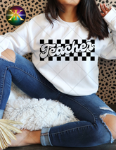 Screen Print Checkered Teacher Transfer